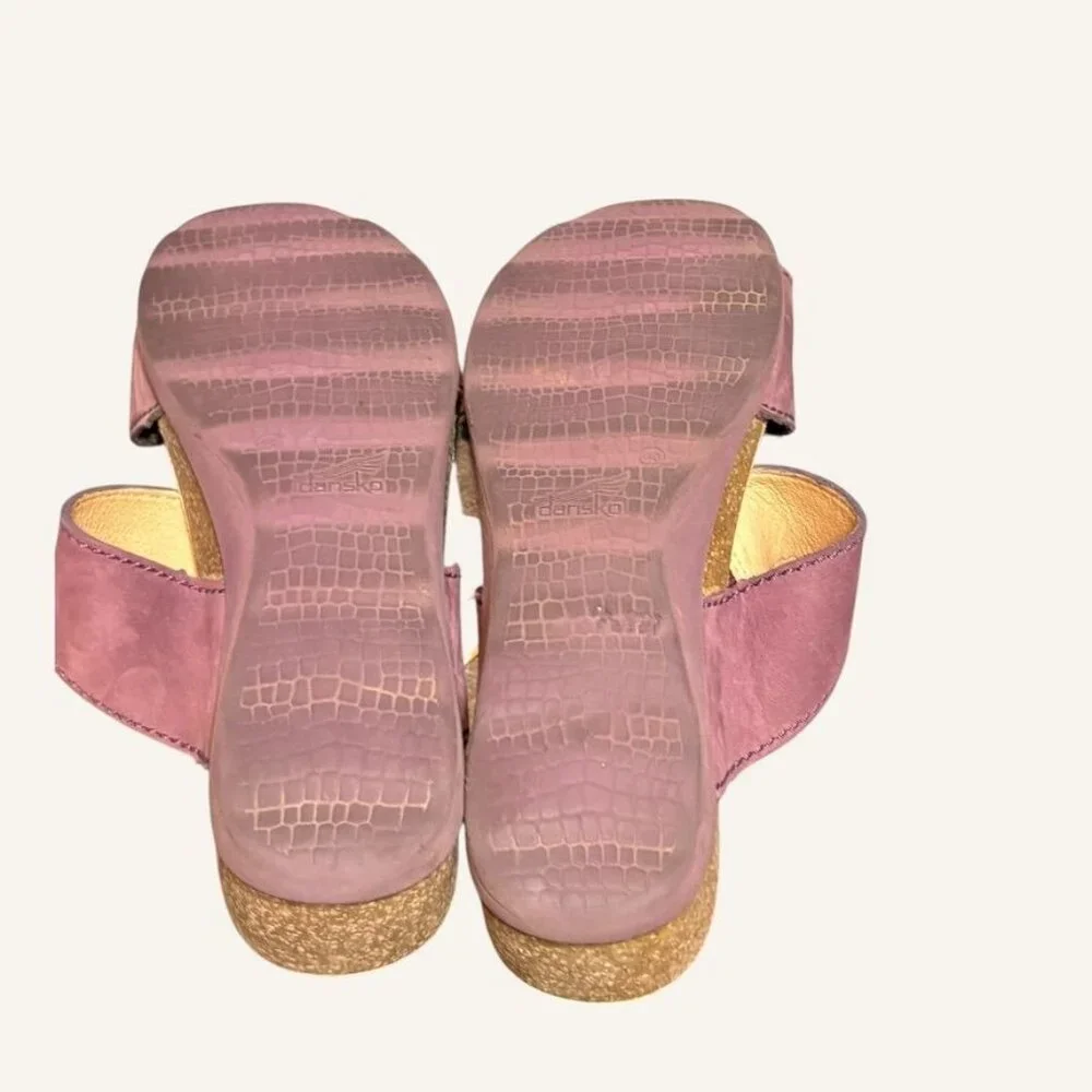 Dansko Maddy Wedge Slide Sandal 40 10 Plum Nubuck Leather Cork Platform - Picture 7 of 12